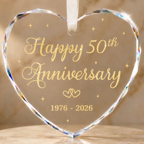 50th Anniversary Heart Glass Ornament - Golden Wedding Keepsake Gift