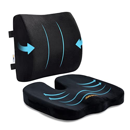 Memory Foam Seat Cushion & Lumbar Support Pillow for Office Chair
