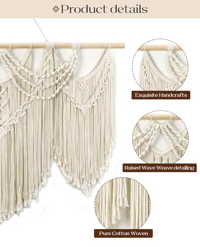 Large Macrame Wall Hanging 43x32 - Boho Woven Cotton Tapestry Art