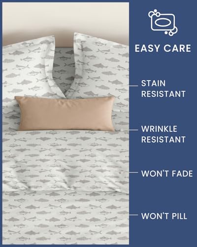 3-Piece Fish Print Kids Duvet Cover Set, Full Size Soft Microfiber Bedding