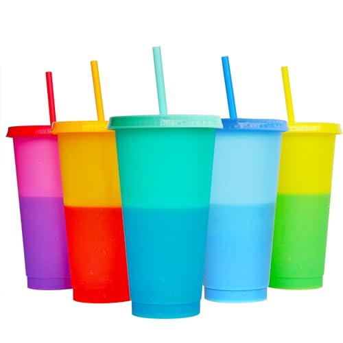 24oz Color Changing Reusable Tumblers with Lids and Straws - 5 Pack
