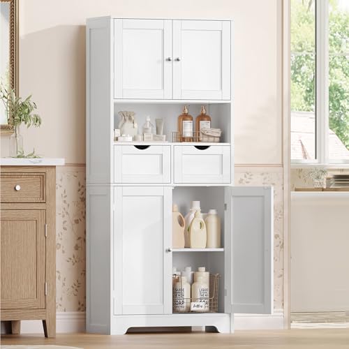 58-Inch Tall Freestanding Storage Cabinet with 4 Doors and 2 Drawers