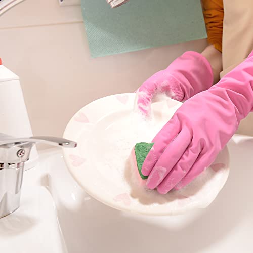 Bamllum Rubber Dishwashing Gloves 4 Pairs - Reusable Non-Slip Household Cleaning Gloves (Medium)