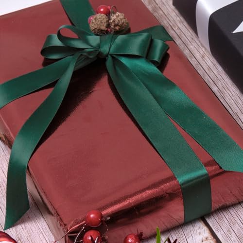 QIANF Dark Green 1 Inch Satin Ribbon 25 Yards Gift Wrap Hair Bows Wedding