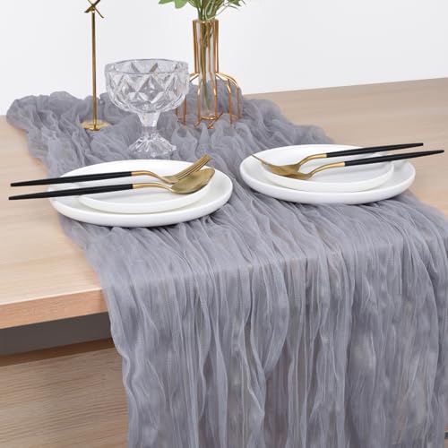 Joanlody Grey 10ft Cheesecloth Table Runner 4 Pack Fall Wedding Party Decor