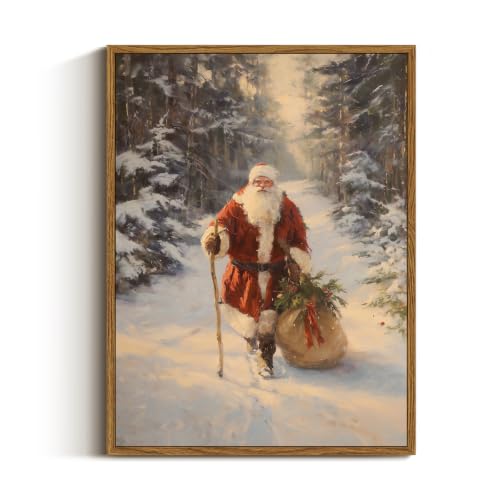 VIYYIEA Vintage Framed Christmas Wall Art, Santa Claus Prints