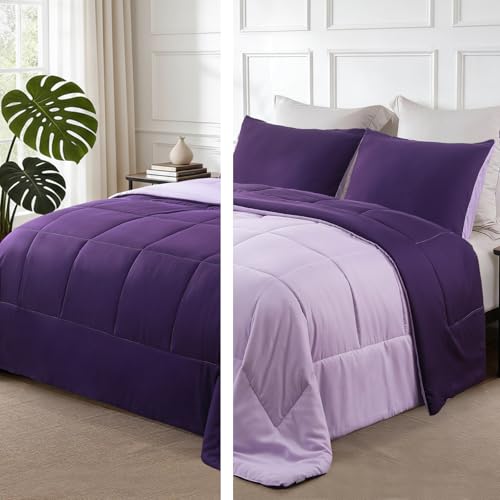 Reversible Queen Comforter Set, 3-Piece All-Season Down Alternative Bedding