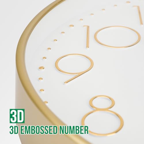 12-Inch Silent Quartz Wall Clock - Modern Round Decor with Gold 3D Dial