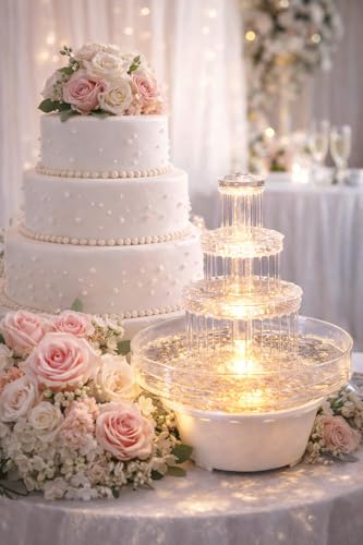 12.5" Lighted 3-Tier Wedding Cake Water Fountain Centerpiece - 10" Wide