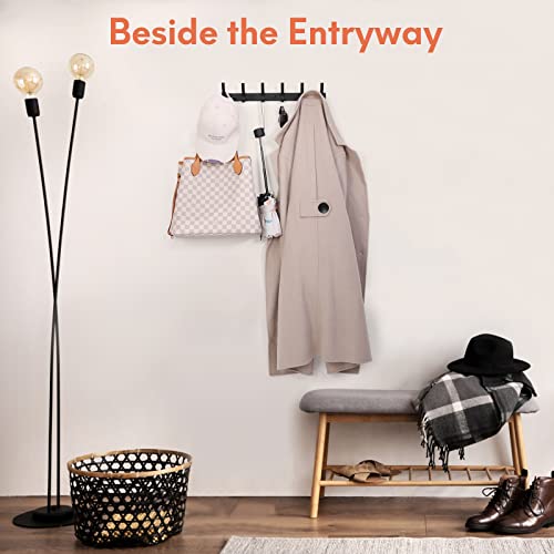 Wall Mounted Coat Rack - 12 Hook Aluminum Entryway Hanger (2 Pack, Black)