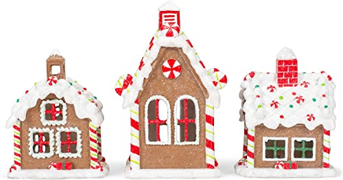 Red Gingerbread Village Porcelain Tea Light Set - Church & Houses, 6 Inches