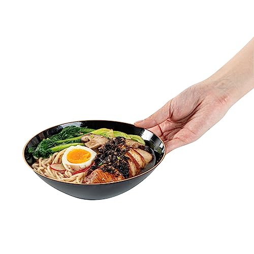 Restaurantware Moderna 16 Ounce Plastic Bowls 20 Durable Disposable Salad Bowls - Gold-Rimmed Heavy-Duty Black Plastic Fancy Bowls For Warm And Cold Foods Ideal For Restaurants