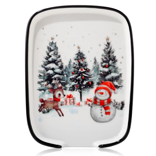 FoldTier Christmas Snowman Ceramic Spoon Rest with 'Warm Winter Blessings' - 5.8" Holiday Kitchen Decor (Variation: Snowman / 1)