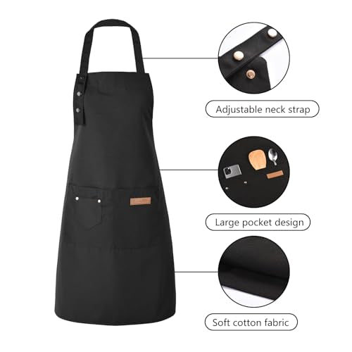 Adjustable Cotton Linen Bib Apron with Pockets for Cooking and Painting