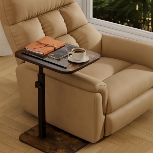 Adjustable C-Shaped Swivel Side Table with Tablet Slot for Couch