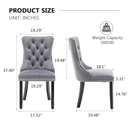 Velvet Upholstered Dining Chairs with Button Back, Set of 4, Grey