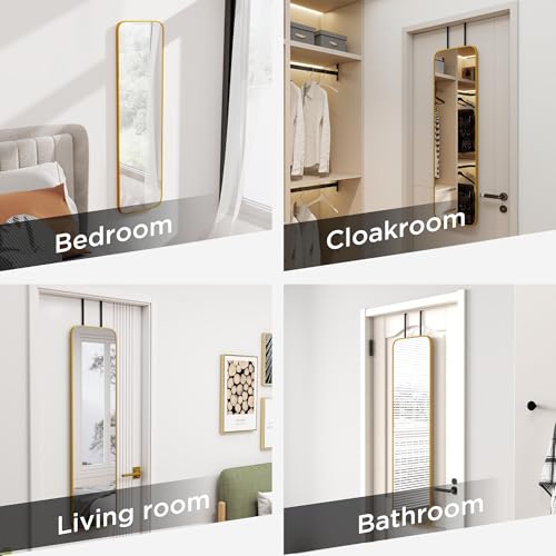 47x14 Full Length Mirror, Over-the-Door or Wall Mounted Aluminum Frame