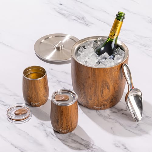 S'well 100oz Stainless Steel Ice Bucket XL with Lid & Scoop - Teakwood