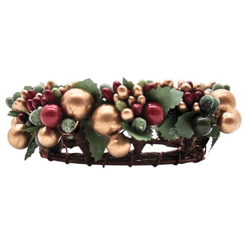 Beaded Berry Wreath Pillar Candle Holder Ring - 6.5 Inch Holiday Decor