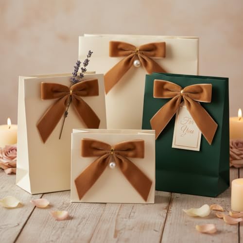 24Pcs Velvet Ribbon Bows 3.5in Gold Tree Topper Set – Doacpcr, Camel