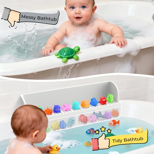 Silicone Bathtub Splash Guard with Mesh Toy Storage Organizer, Gray