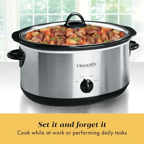 7-Quart Manual Slow Cooker with Removable Stoneware Insert, Stainless Steel