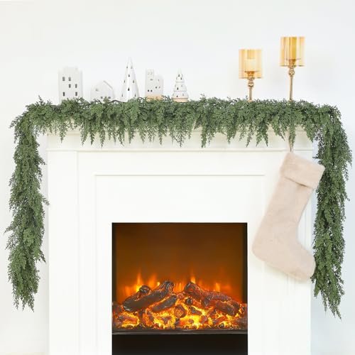 Jutom 12 ft Artificial Cedar Garland Christmas Holiday Decor