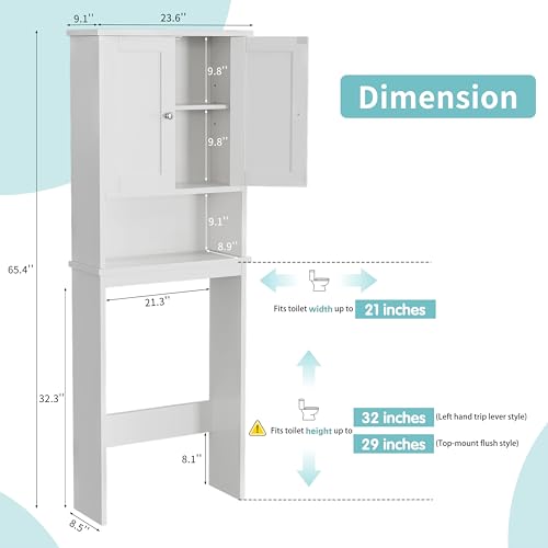 Shintenchi Over the Toilet Storage Cabinet, Freestanding Space Saver - White