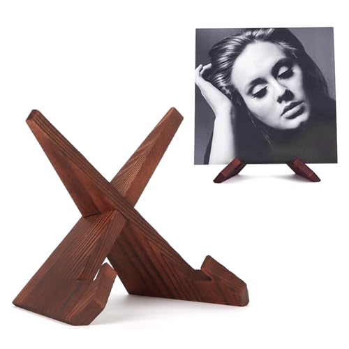 Now Playing Vinyl Record Stand, Rustic Wood Display Holder for Albums