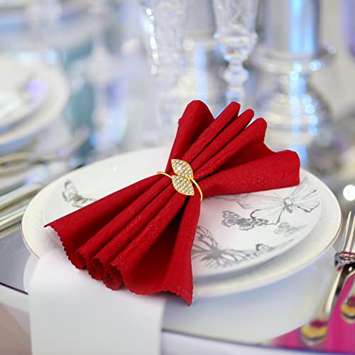 Hotop 250Pcs Gold Napkin Rings Leaves Design, Rhinestone Accents – Table Decor