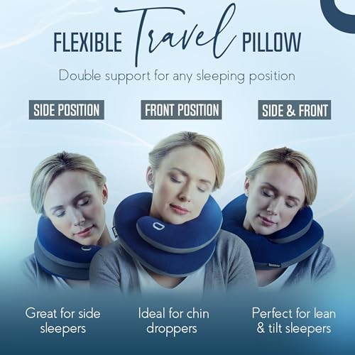Travel Neck Pillow with Double Support for Airplane & Car Rides - Adjustable, Washable, Large Size, Nude