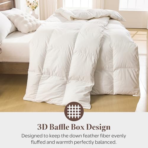 Goose Feather Down Comforter Queen Size - All Season Organic Cotton Duvet Insert