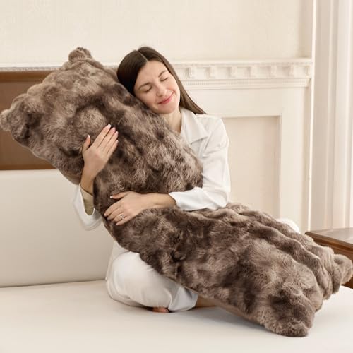 Fuzzy Faux Fur Body Pillow for Adults, 20x54 Inch, Adjustable Support