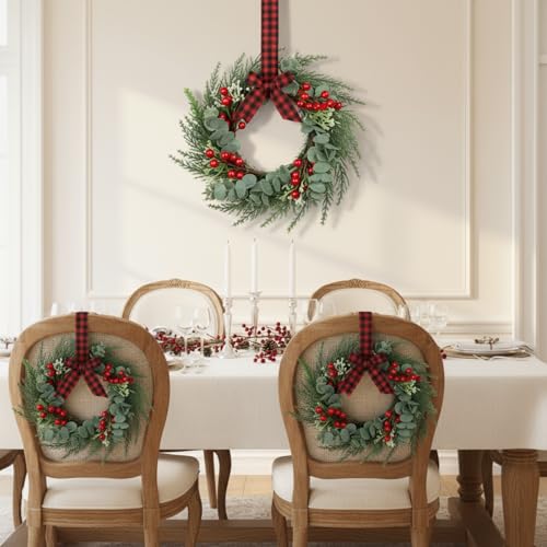 4 Pcs Mini Christmas Wreaths for Kitchen Cabinets, 8-Inch Holiday Decor