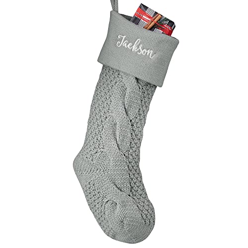 Personalized Cable Knit Christmas Stocking - 21-Inch Custom Embroidered