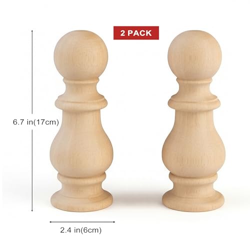 Unfinished Wooden Bed Post Finials, 6.7-inch Decorative Wood Toppers (2 Pack)