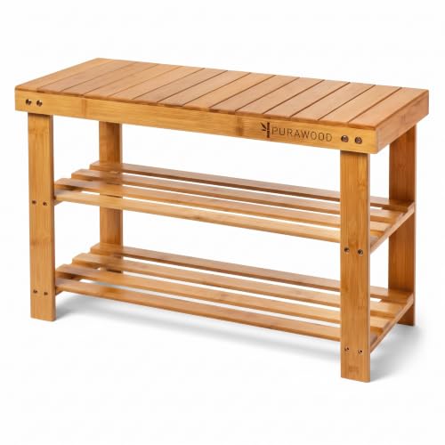 3-Tier Bamboo Shoe Rack Bench, Heavy-Duty Entryway Storage Organizer