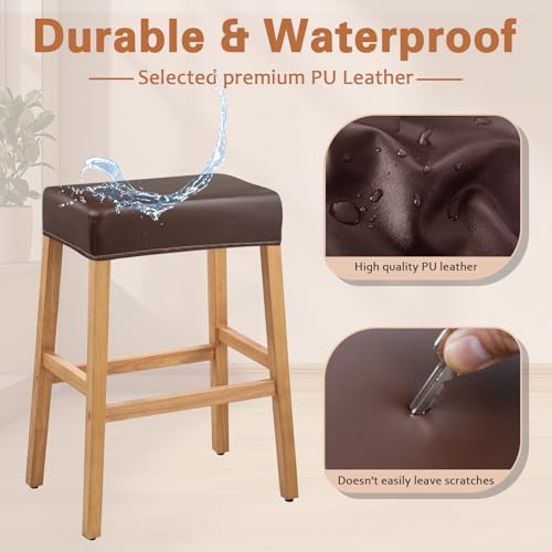 Rectangular PU Leather Bar Stool Covers - Waterproof & Stretchy (2 PCS, Coffee)