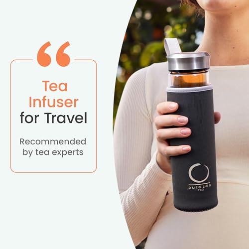 Pure Zen 13 oz Tea Infuser Bottle with Stainless Steel Filter - Travel Tea Mug Gift Set