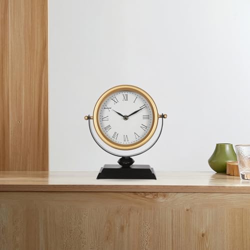 Vintage Gold Mantel Clock, Silent Non-Ticking Analog Desk Clock 8.3x9.1in