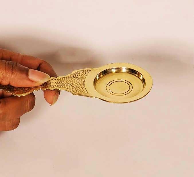 Brass Diya Stand for Puja Rituals with Camphor Spoon - Traditional Decor 5.5 Inch