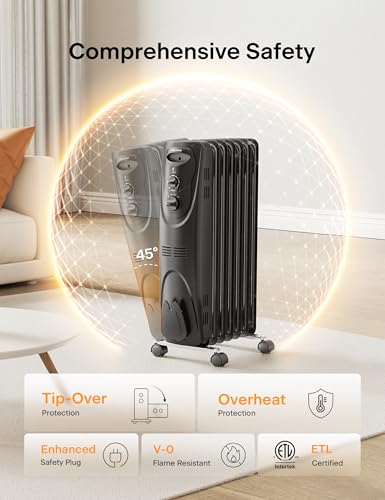 Electric Oil Filled Radiator Space Heater 1500W Portable