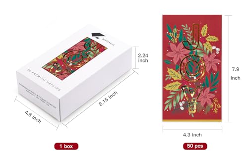 Wrapaholic 50-Pack Joy and Flower Christmas Disposable Napkins 3-Ply, 4.3 x 7.9 Inches