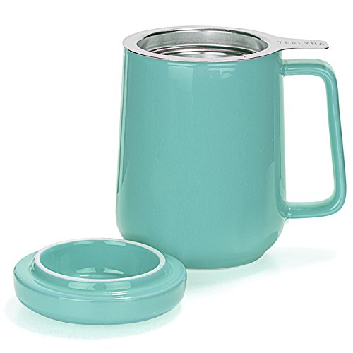 Tealyra Peak Turquoise Ceramic Tea Cup with Infuser - 19oz Large Mug for Hot Tea