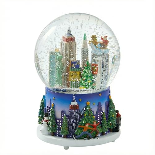 Musical New York City Skyline Christmas Snow Globe - 100mm Glass
