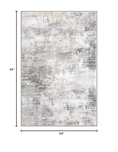 Small Abstract Area Rug 2x3 Ft - Washable Non-Slip Entryway Rug, Grey