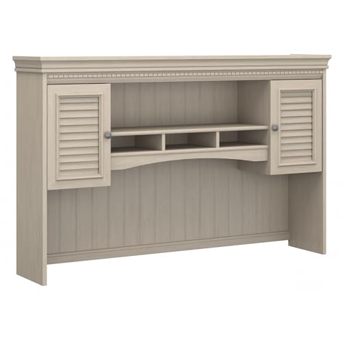 Bush Home Fairview 60W L Shaped Desk Hutch with Shelves & Cabinets, Antique White