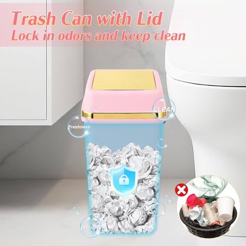 Pink Bathroom Trash Can with Lid and 150 Bags, 4 Gallon