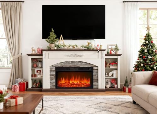 80-Inch Electric Fireplace TV Stand with Mantel and Storage