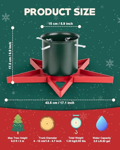 Real Christmas Tree Stand Base for Live Trees up to 6.5 ft - Star Design